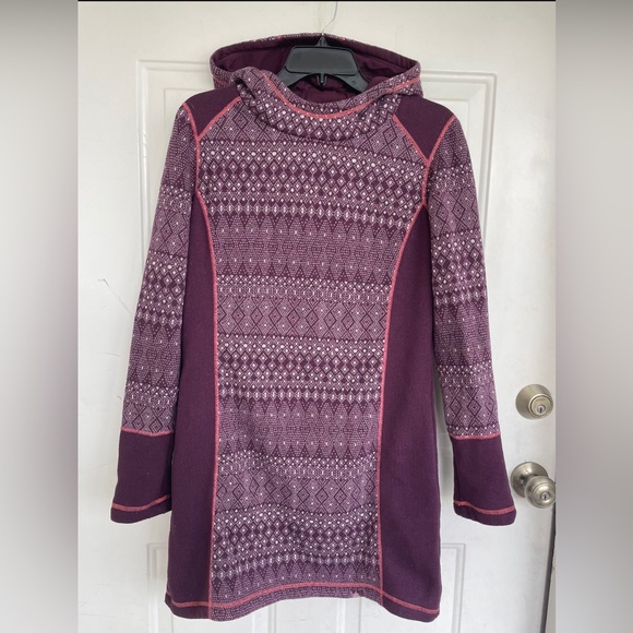 Prana Dresses & Skirts - Prana Roma Fair Isle Fleece Hooded Tunic Sweater Dress - Women's size M